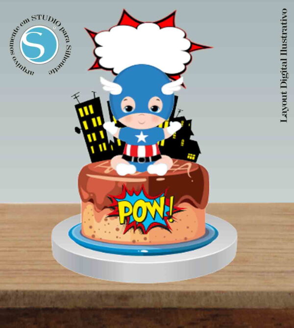 TOPO DE BOLO CAPITAO AMERICA CUTE - ARQUIVO DIGITAL