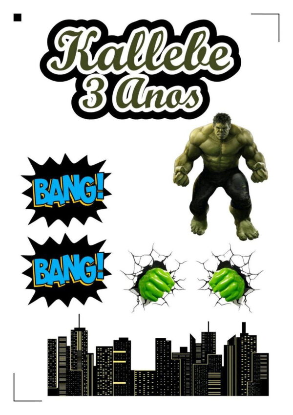 Topo de bolo Arquivo Corte Silhouette Hulk