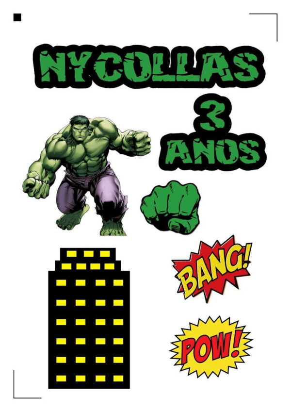 Topo de bolo Arquivo Corte Silhouette Hulk