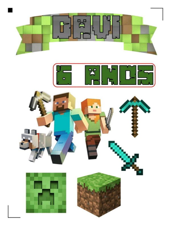 Topo de bolo Arquivo de Corte Silhouette Minecraft