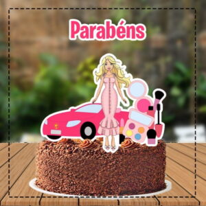 Topo de Bolo Barbie Carro Maquiagem 4858 Arquivo Digital