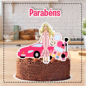 Topo de Bolo Barbie Carro Maquiagem 4858 - Arquivo Digital