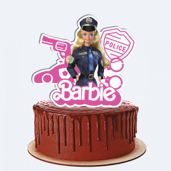 Topo de Bolo Barbie Policia Rosa