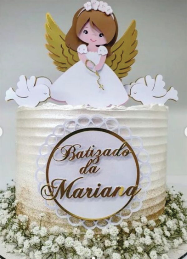 Topo de Bolo Batismo Menina - Arquivo de Corte