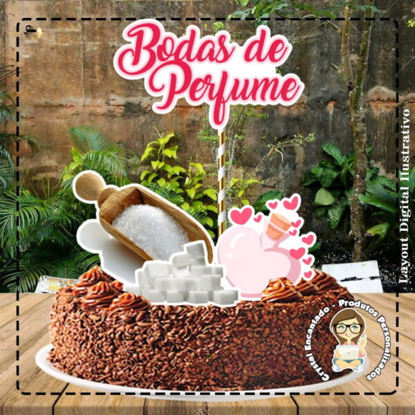 Topo de Bolo Bodas Perfume - Ref 0464 Arquivo Digital