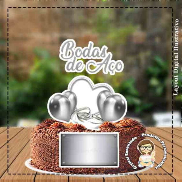 Topo de Bolo Bodas de Aço - Ref 1498 Arquivo Digital