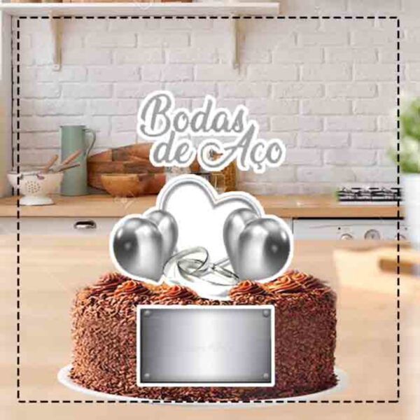 Topo de Bolo Bodas de Aço Ref 1498 - Arquivo Digital