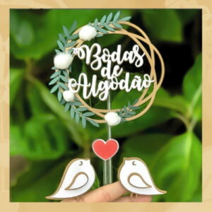 Topo de Bolo Bodas de Algodão - Arquivo Digital
