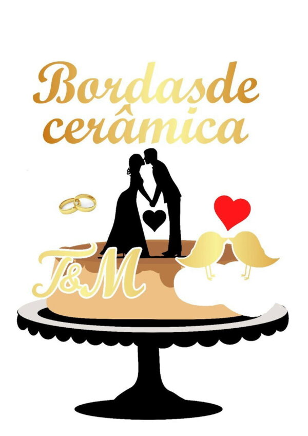 Topo de Bolo Bodas de Cerâmica + 4 Arquivos a Sua Escolha