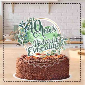TOPO DE BOLO BODAS DE ESMERALDA 01- ARQUIVO DIGITAL