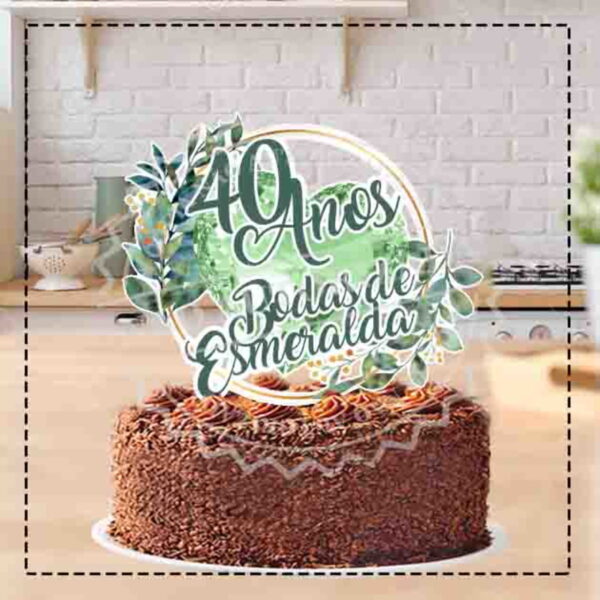 TOPO DE BOLO BODAS DE ESMERALDA 01- ARQUIVO DIGITAL