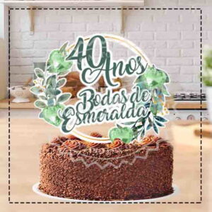 TOPO DE BOLO BODAS DE ESMERALDA 02- ARQUIVO DIGITAL