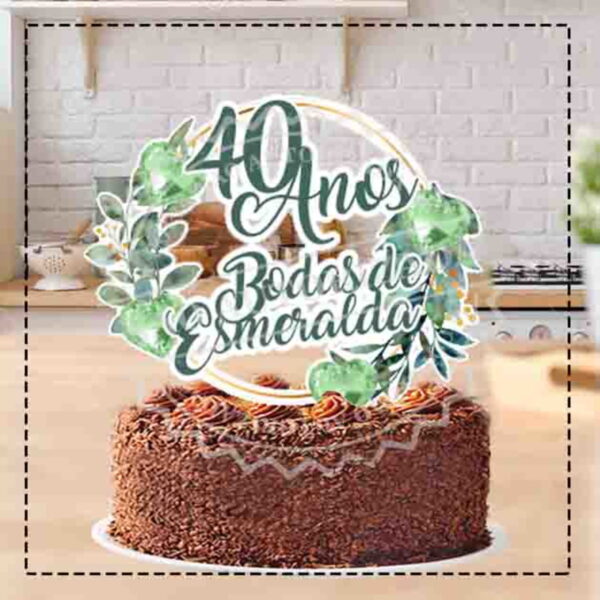 TOPO DE BOLO BODAS DE ESMERALDA 02- ARQUIVO DIGITAL