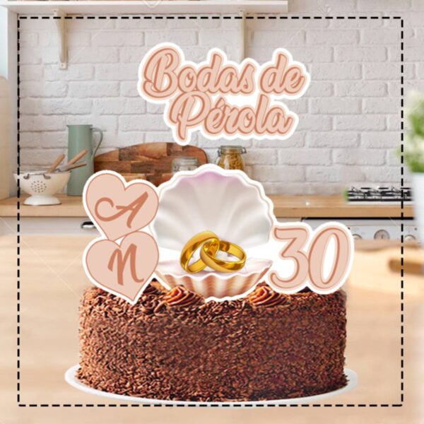 Topo de Bolo Bodas de Pérola 4844 - Arquivo Digital