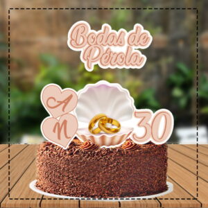 Topo de Bolo Bodas de Perola - Ref 4844 Arquivo Digital