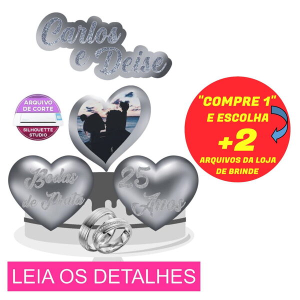 Topo de Bolo Bodas de Prata (Máquina Silhouette)