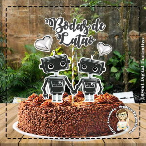 Topo de Bolo Bodas Latão - Ref 0458 Arquivo Digital