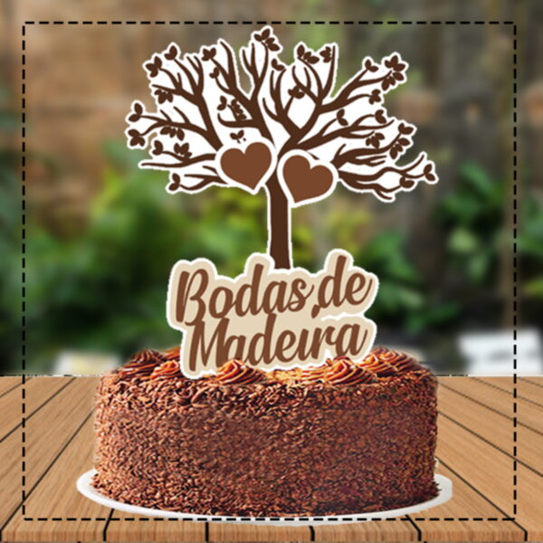 Topo de Bolo Bodas Madeira - Ref 0459 Arquivo Digital