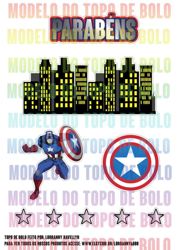 Arquivo de corte topo de bolo Capitão américa #3 PDF/JPG - Imagem 2