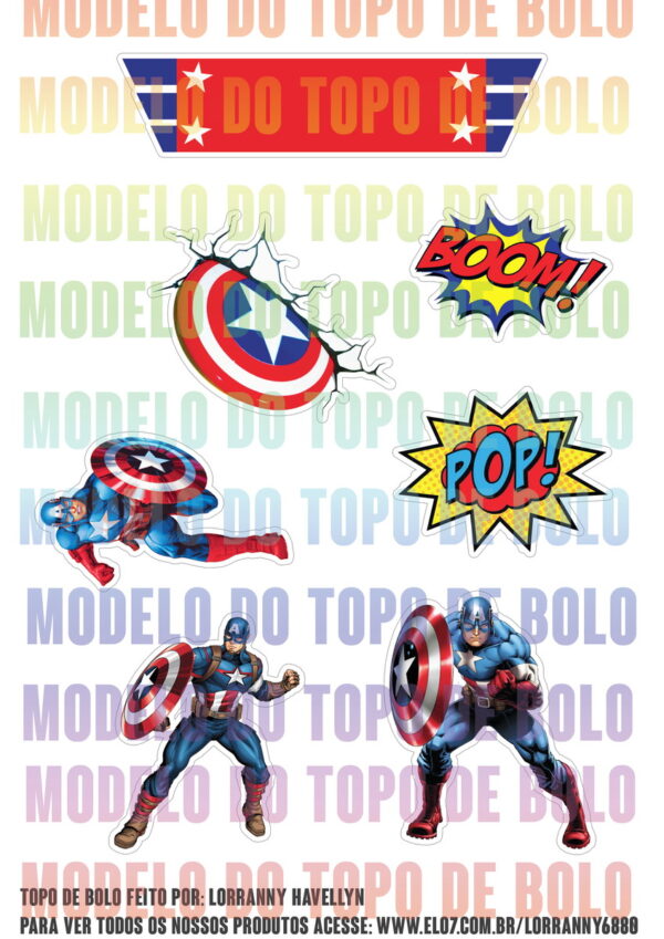 Arquivo de corte topo de bolo Capitão América #2 PDF/JPG - Imagem 2
