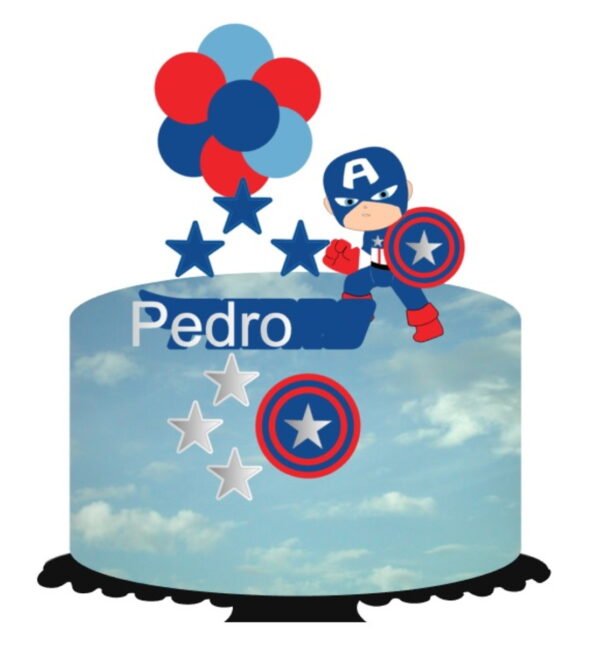 Topo de Bolo Capitão América Cute 2 +4 Arquivo a Sua Escolha