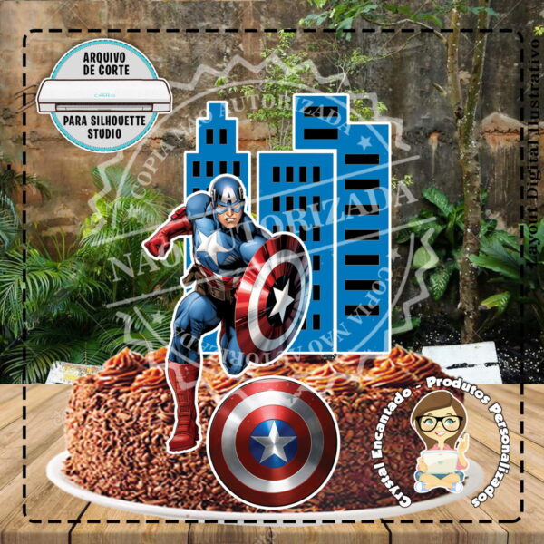 Topo de Bolo Capitao America Ref 2505 - Arquivo Digital