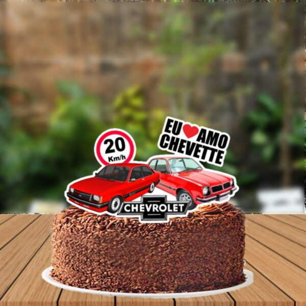 Topo de Bolo Carro Chevette Vermelho - 0495 Arquivo Digital