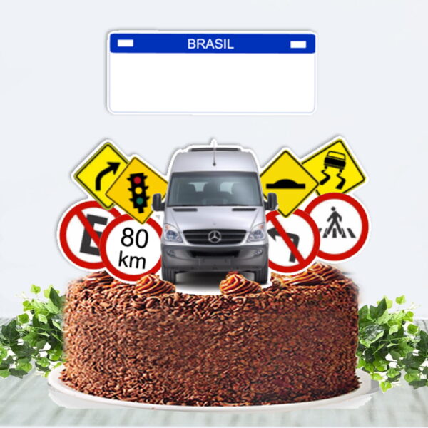 Topo de Bolo Carro Placas de Transito Arquivo Digital