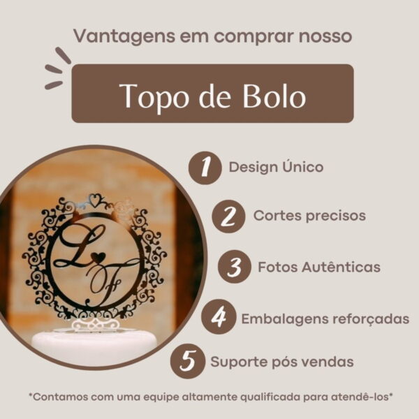 Topo de Bolo Casamento Acrílico Espelhado Brasão Monograma - Image 2