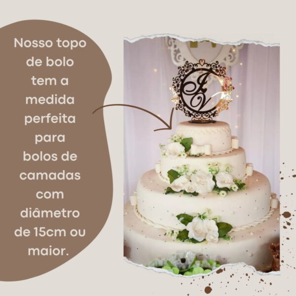 Topo de Bolo Casamento Acrílico Espelhado Brasão Monograma - Image 4