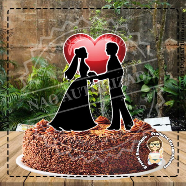 Topo de Bolo Casamento Silhoueta - 2927 Arquivo Digital