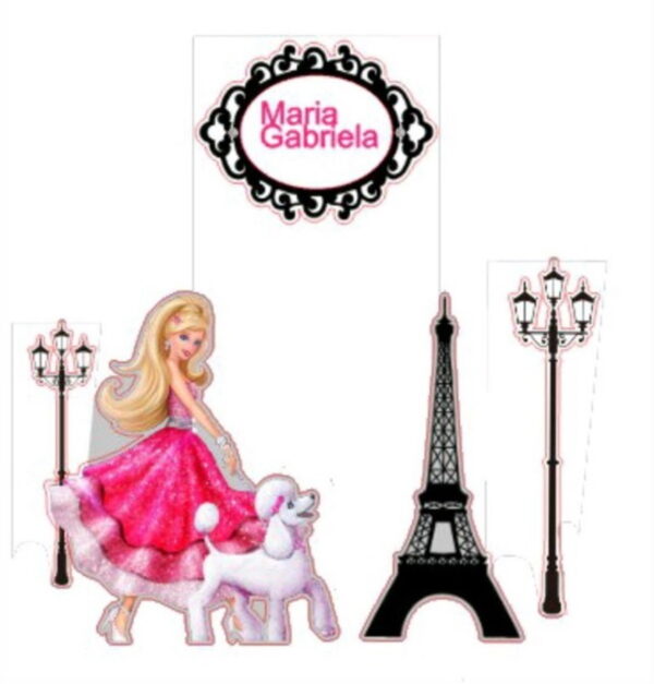 Topo de Bolo da Barbie em Paris + 4 Arquivos a Sua Escolha