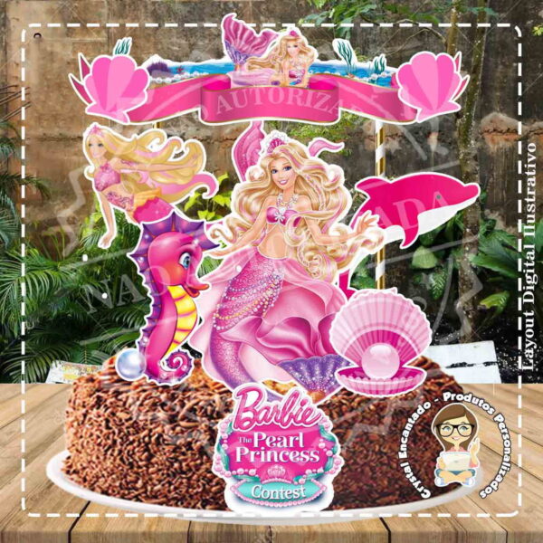 Topo de Bolo Barbie Sereia - Ref 0251 Arquivo Digital
