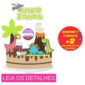 Topo de Bolo Dinossauros 2 (Máquina Silhouette)