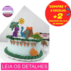 Topo de Bolo Dinossauros em Camadas (Máquina Silhouette)