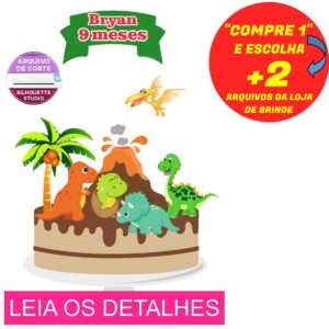 Topo de Bolo Dinossauros (Máquina Silhouette)
