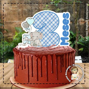 Topo de Bolo Elefante Azul 2 Meses - 4424 Arquivo Digital