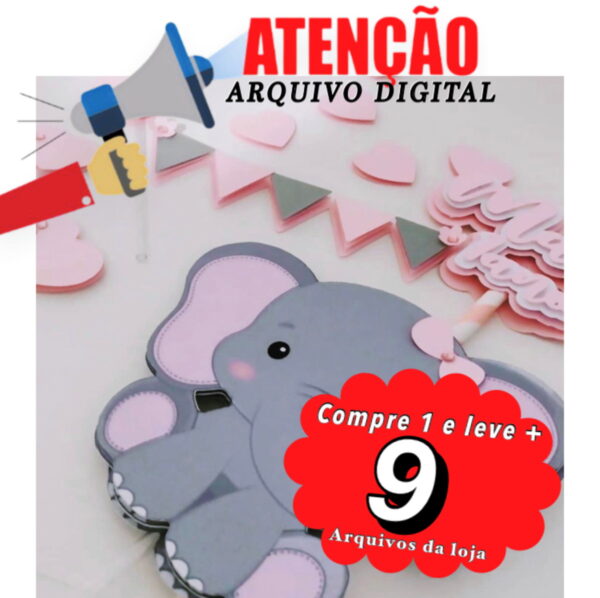 Arquivo de corte topo de bolo - Elefante Rosa - Image 4