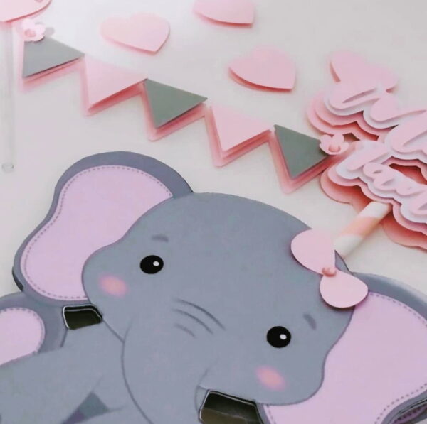 Arquivo de corte topo de bolo - Elefante Rosa