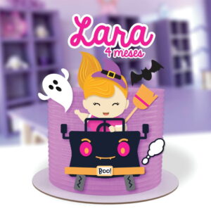 Topo de Bolo Halloween Menina no Carro Monstro Arquivo de Co