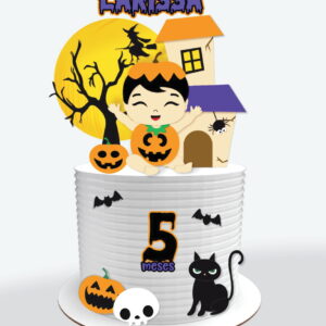 Topo de Bolo Halloween Menina Vestida de Abobora Arquivo de