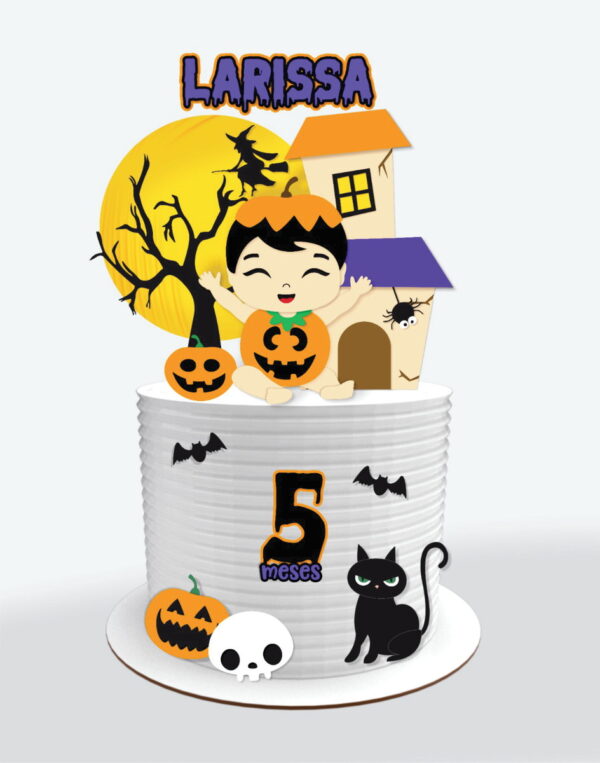 Topo de Bolo Halloween Menina Vestida de Abobora Arquivo de