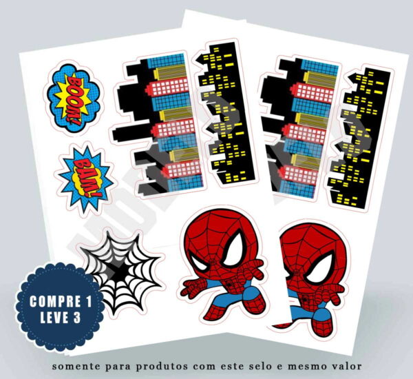 Topo de Bolo Homem Aranha Super Herói Compre 1 Leve 3