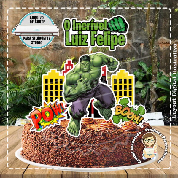 Topo de Bolo Hulk 04 - Ref 1838 Arquivo Digital