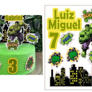 Topo de Bolo Incrível Hulk + 4 Arquivos a Sua Escolha