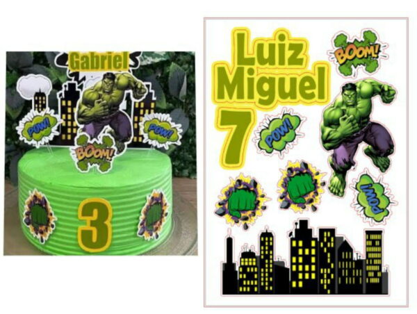 Topo de Bolo Incrível Hulk + 4 Arquivos a Sua Escolha