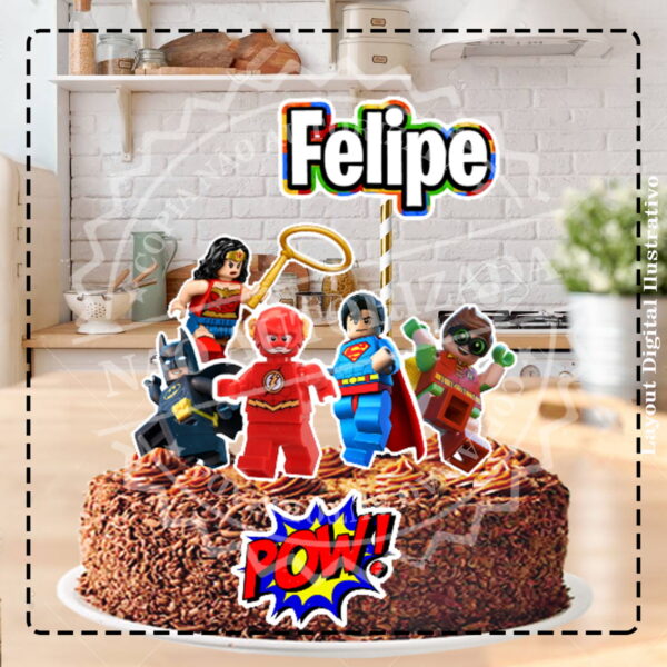 TOPO DE BOLO LEGO LIGA DA JUSTIÇA - ARQUIVO DIGITAL