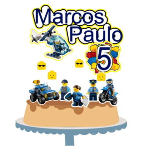 Topo de Bolo Lego Policial + 4 Arquivos a Sua Escolha