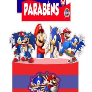 Topo de Bolo Mário Bros Vs Sonic + 4 Arquivos a Sua Escolha