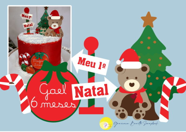 Topo de Bolo Meu Primeiro Natal Ursinho